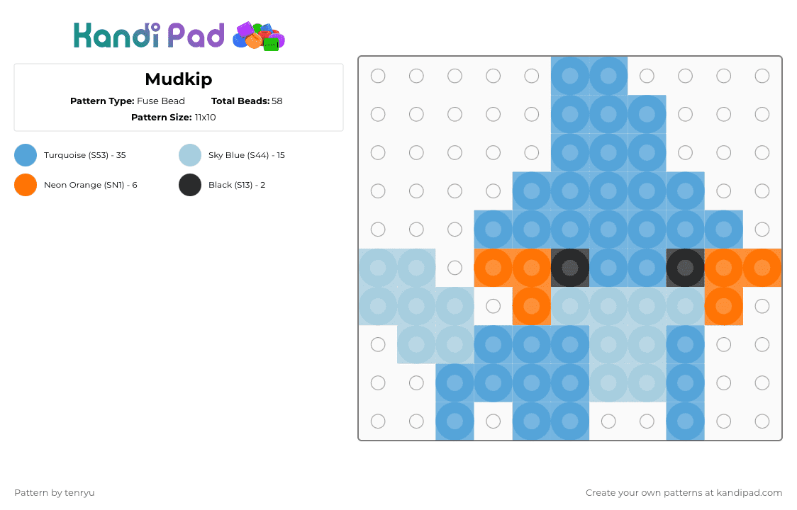 Mudkip - Fuse Bead Pattern by tenryu on Kandi Pad - light blue