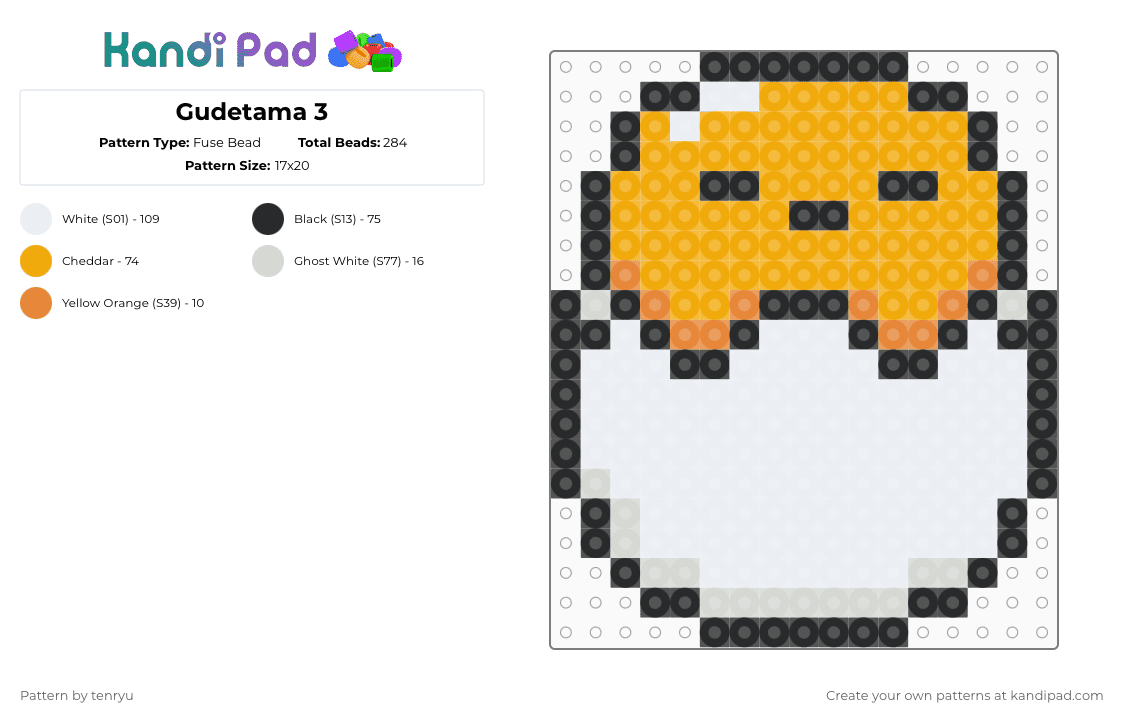 Gudetama 3 - Fuse Bead Pattern by tenryu on Kandi Pad - white,orange