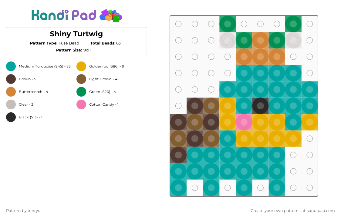 Shiny Turtwig - Fuse Bead Pattern by tenryu on Kandi Pad - teal,orange