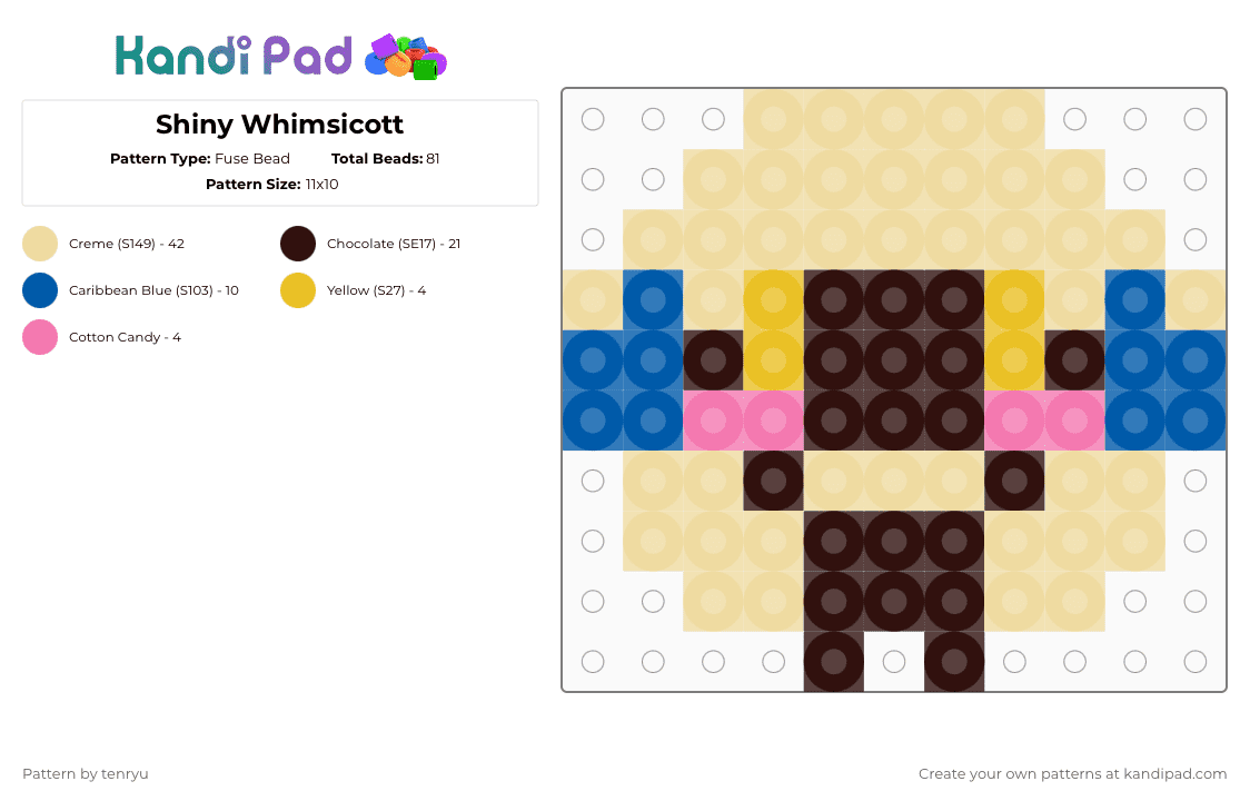 Shiny Whimsicott - Fuse Bead Pattern by tenryu on Kandi Pad - brown,beige