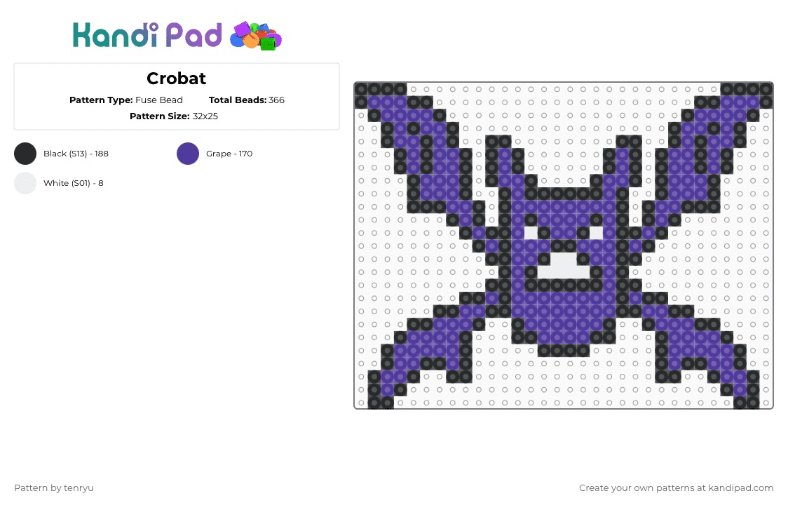 Crobat - Fuse Bead Pattern by tenryu on Kandi Pad - purple