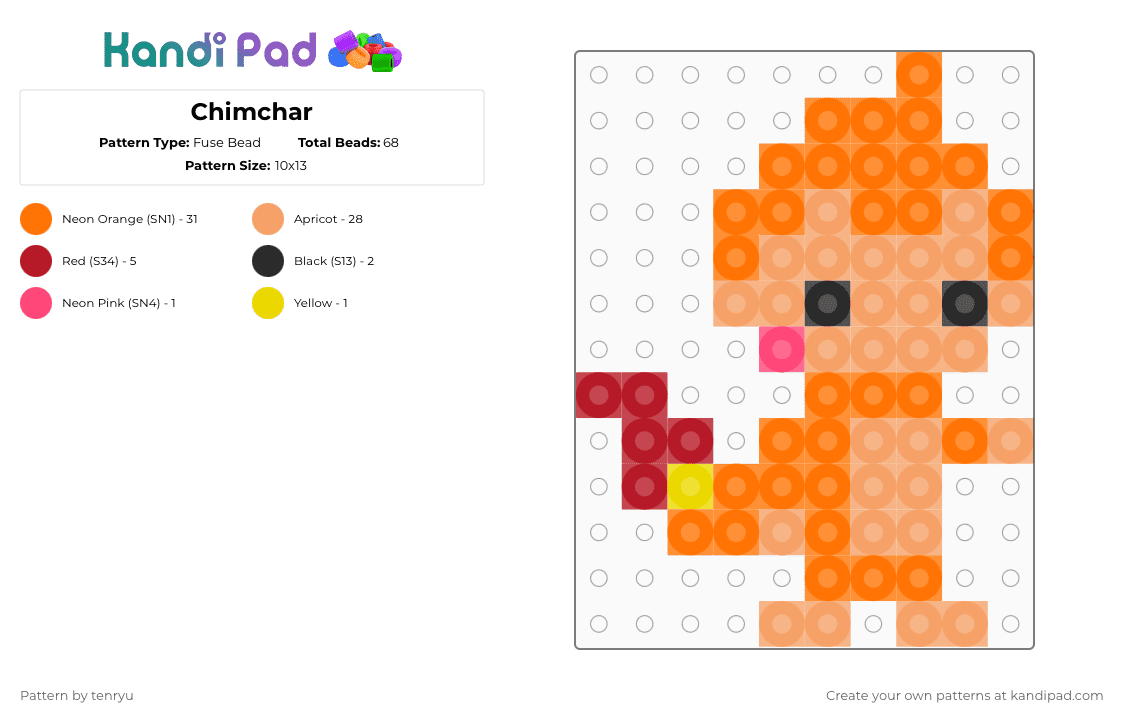 Chimchar - Fuse Bead Pattern by tenryu on Kandi Pad - orange