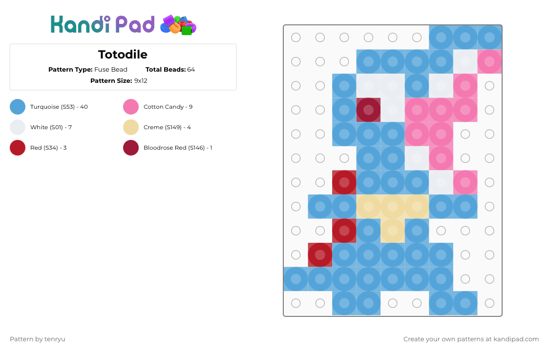 Totodile - Fuse Bead Pattern by tenryu on Kandi Pad - light blue