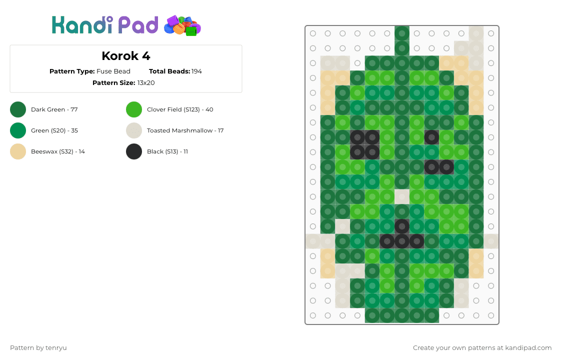 Korok 4 - Fuse Bead Pattern by tenryu on Kandi Pad - green