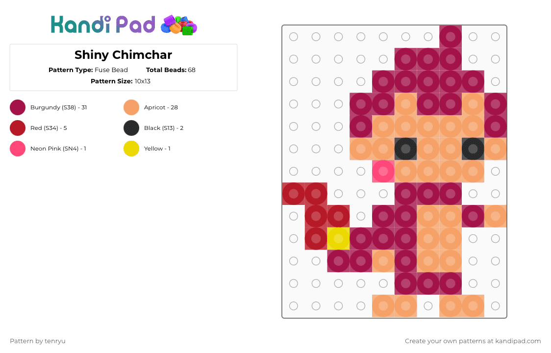 Shiny Chimchar - Fuse Bead Pattern by tenryu on Kandi Pad - pink,orange