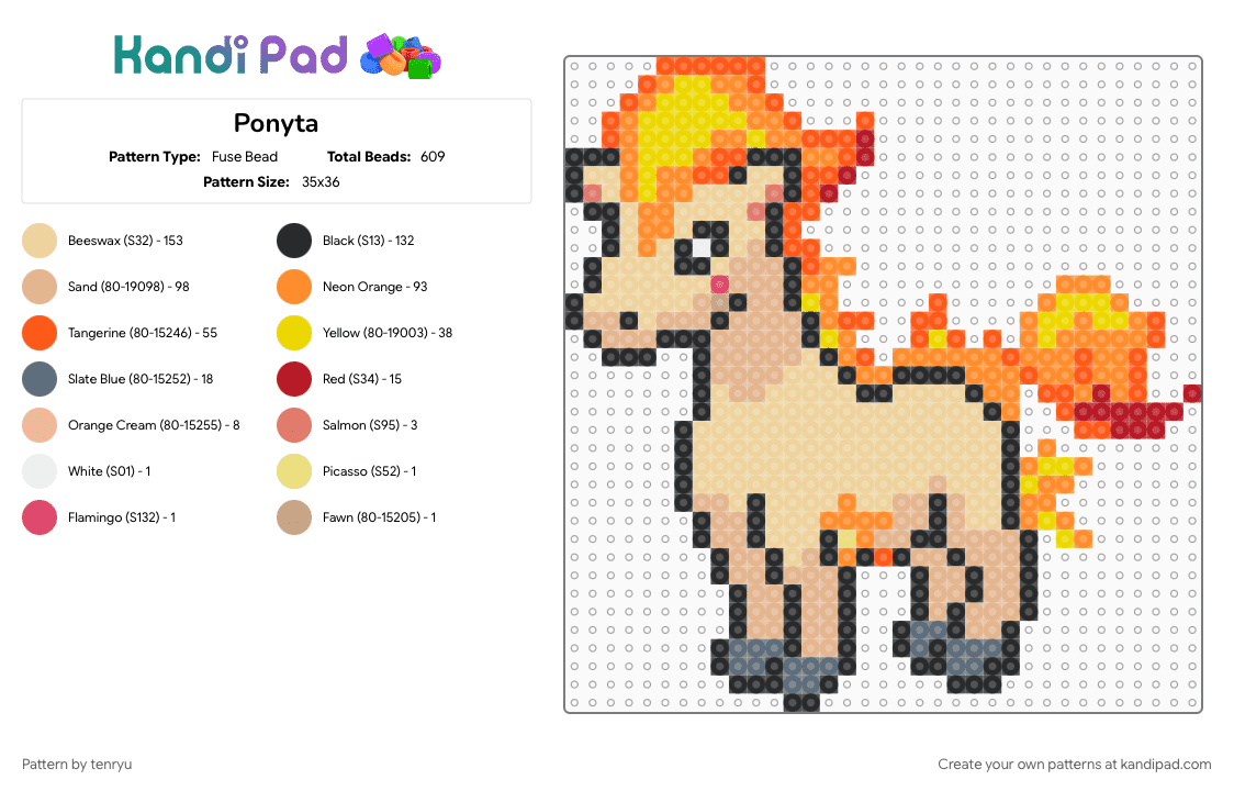 Ponyta - Fuse Bead Pattern by tenryu on Kandi Pad - beige, orange, pokemon