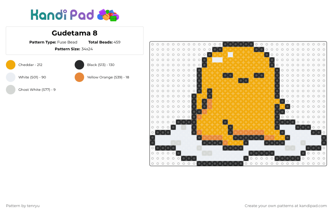 Gudetama 8 - Fuse Bead Pattern by tenryu on Kandi Pad - white,orange