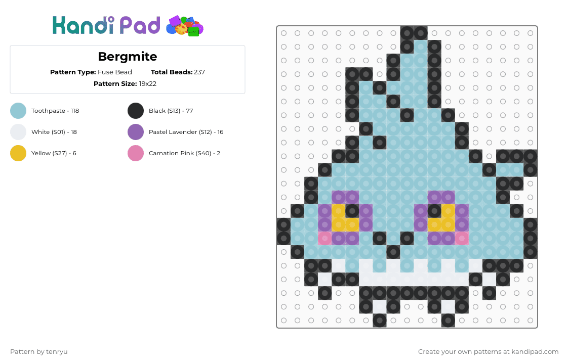 Bergmite - Fuse Bead Pattern by tenryu on Kandi Pad - light blue,pokemon