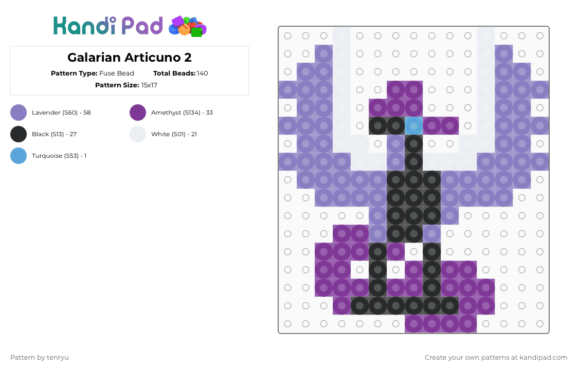 Galarian Articuno 2 - Fuse Bead Pattern by tenryu on Kandi Pad - pink