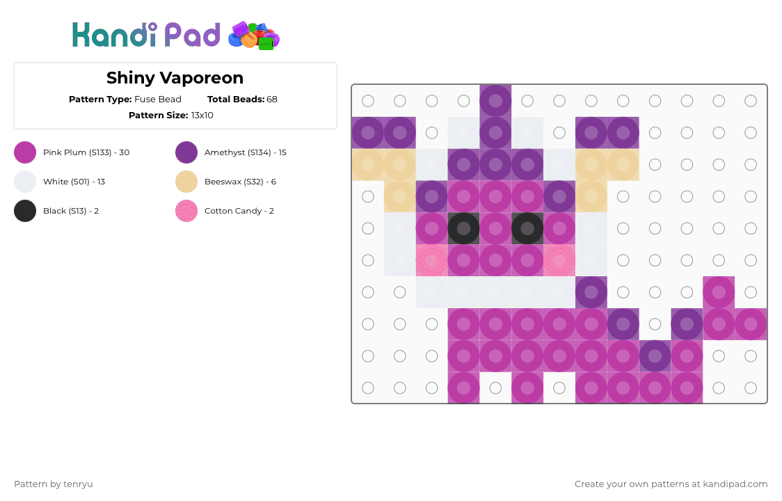 Shiny Vaporeon - Fuse Bead Pattern by tenryu on Kandi Pad - pink