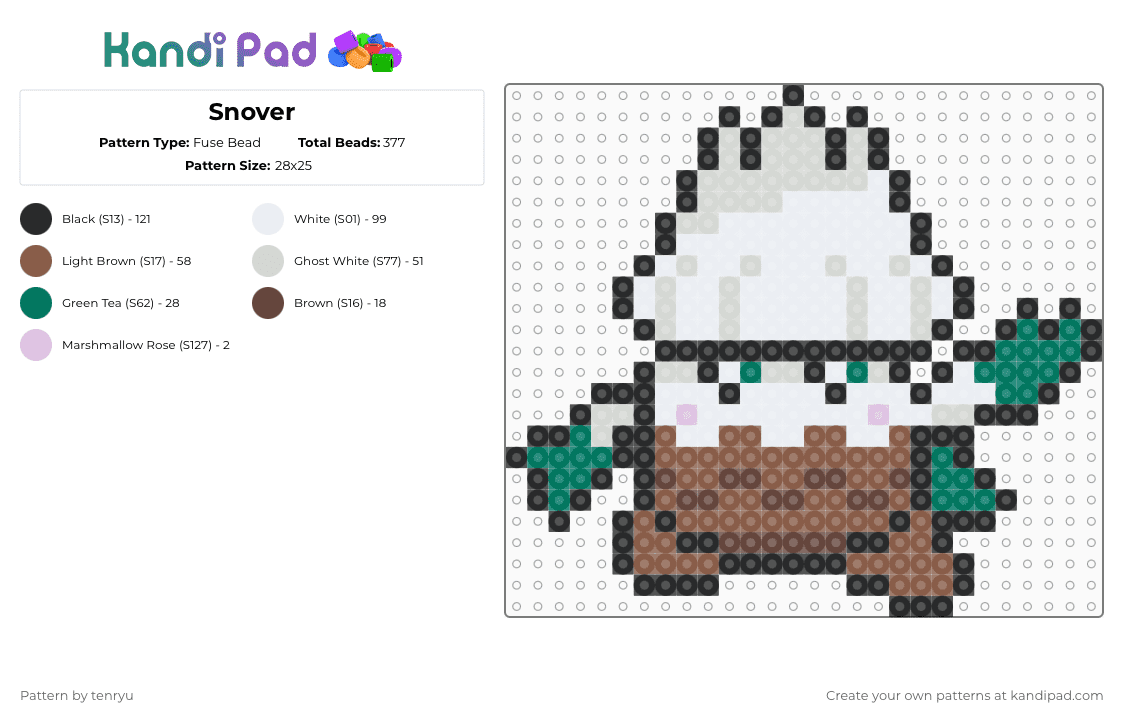 Snover - Fuse Bead Pattern by tenryu on Kandi Pad - white,teal,tan,pokemon