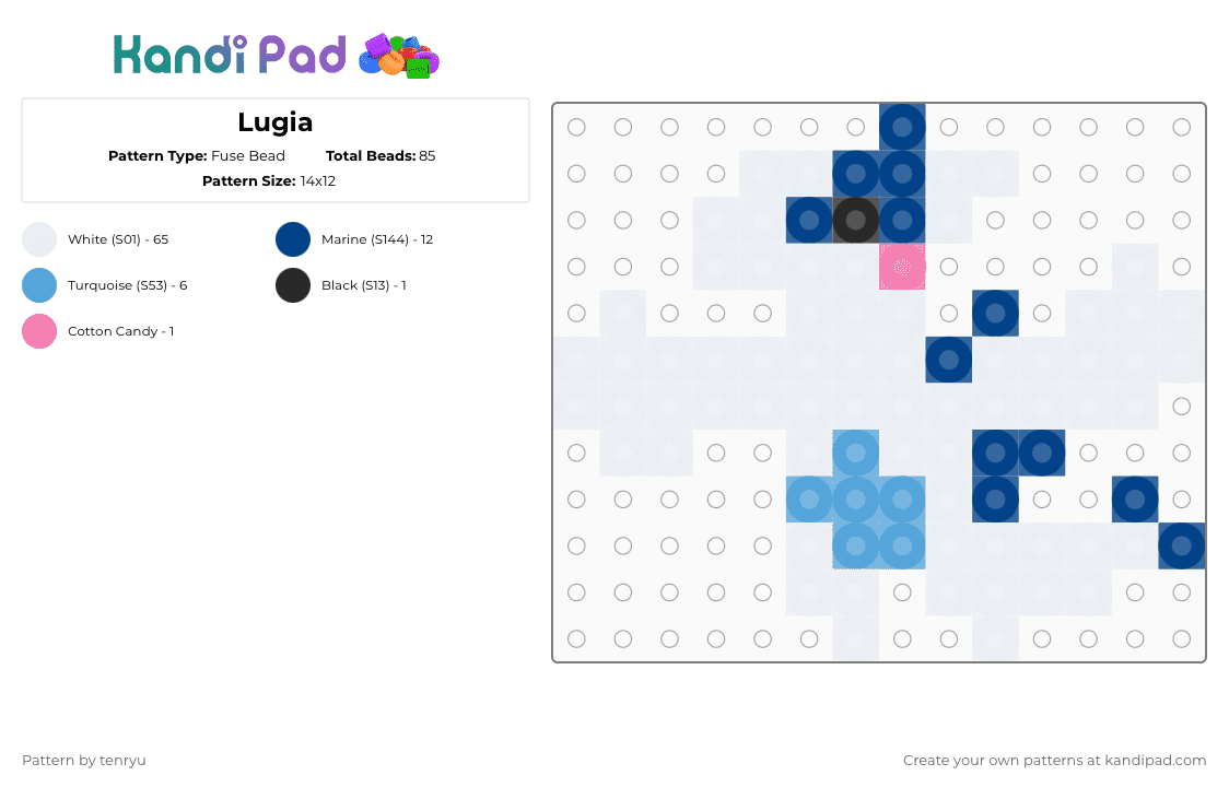 Lugia - Fuse Bead Pattern by tenryu on Kandi Pad - white,blue
