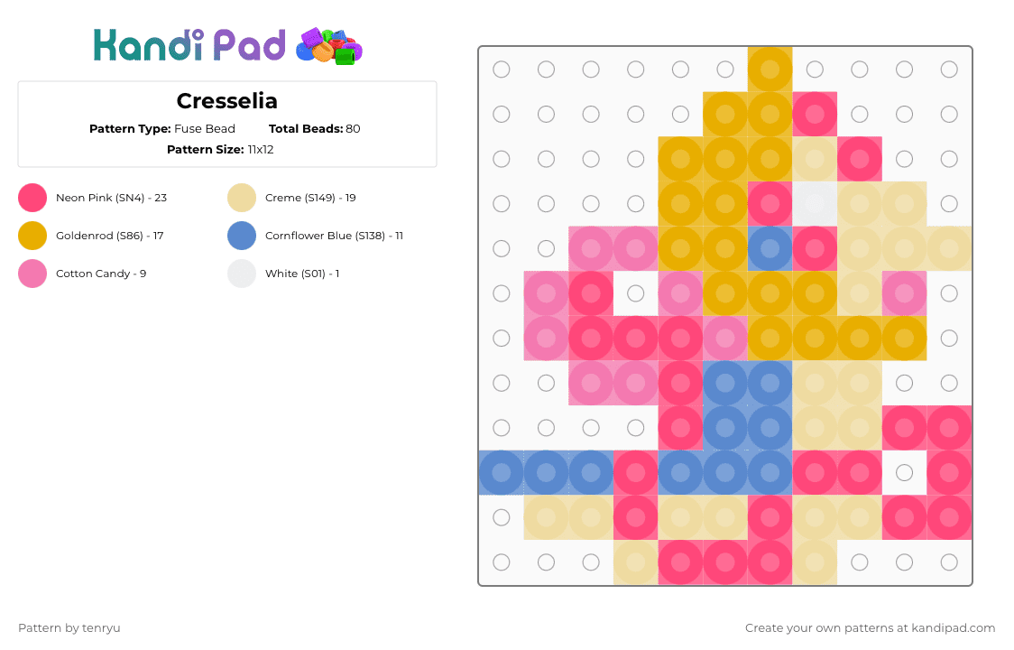 Cresselia - Fuse Bead Pattern by tenryu on Kandi Pad - beige,red,orange