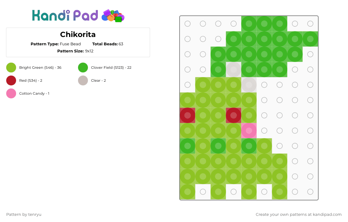 Chikorita - Fuse Bead Pattern by tenryu on Kandi Pad - green