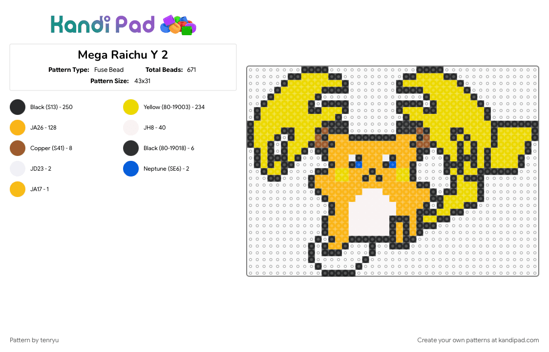 Mega Raichu Y 2 - Fuse Bead Pattern by tenryu on Kandi Pad - orange, pokemon, yellow