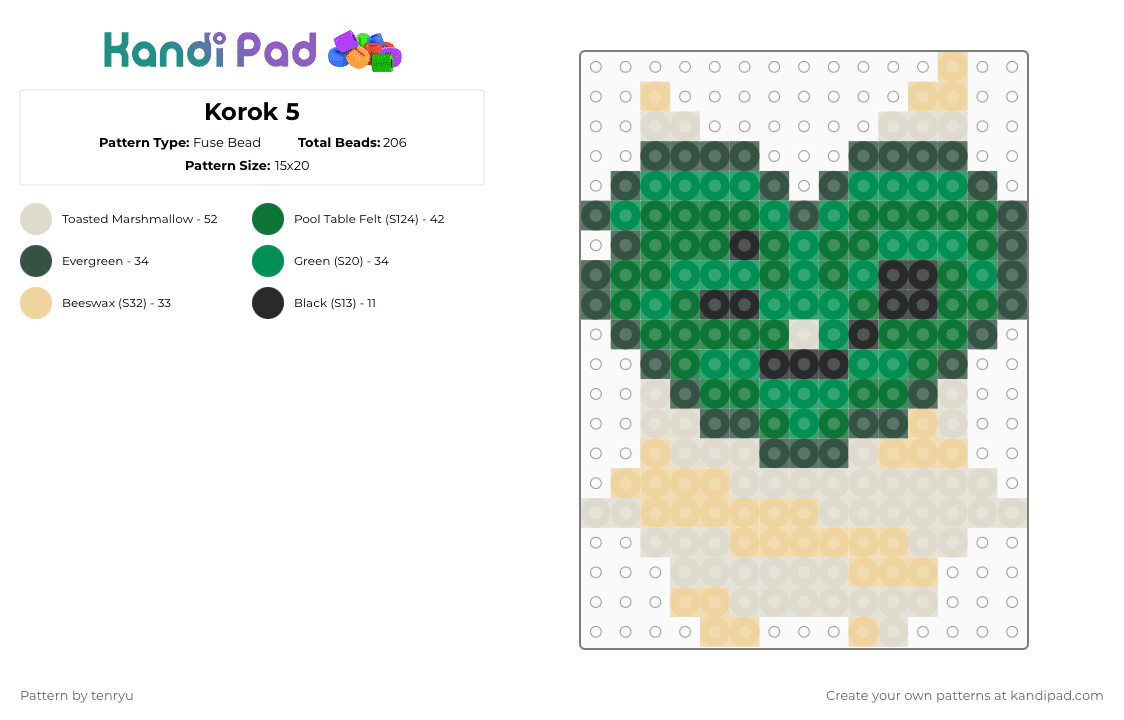 Korok 5 - Fuse Bead Pattern by tenryu on Kandi Pad - beige,green