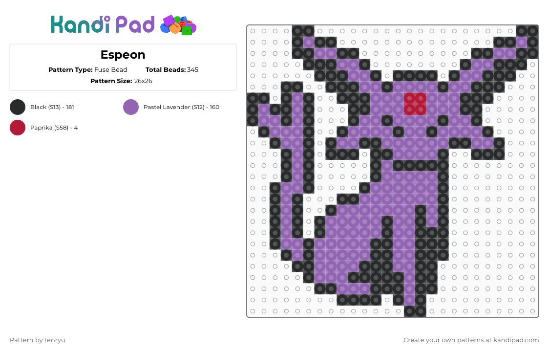 Espeon - Fuse Bead Pattern by tenryu on Kandi Pad - pink