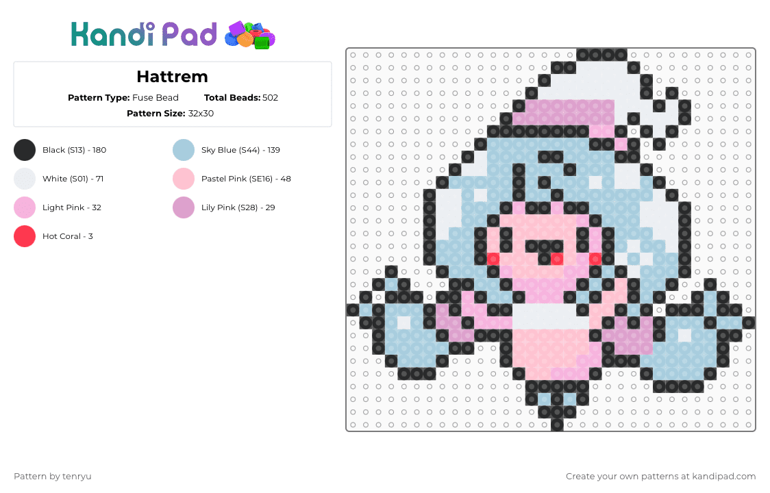 Hattrem - Fuse Bead Pattern by tenryu on Kandi Pad - light blue,pink,pokemon