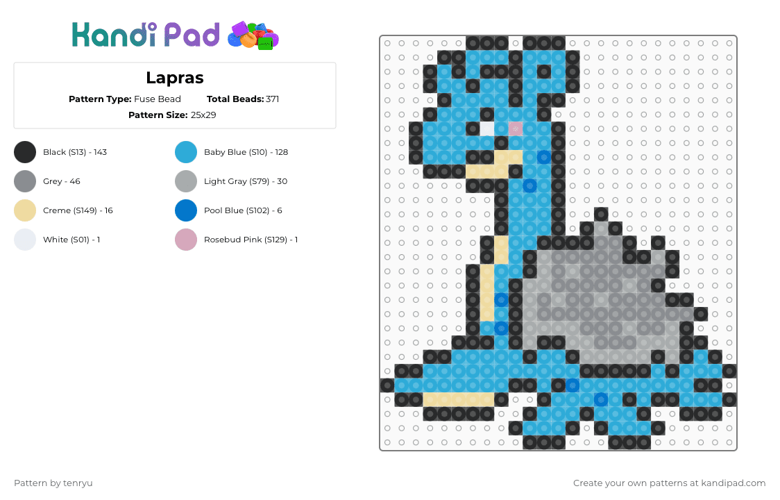 Lapras - Fuse Bead Pattern by tenryu on Kandi Pad - light blue,gray,pokemon