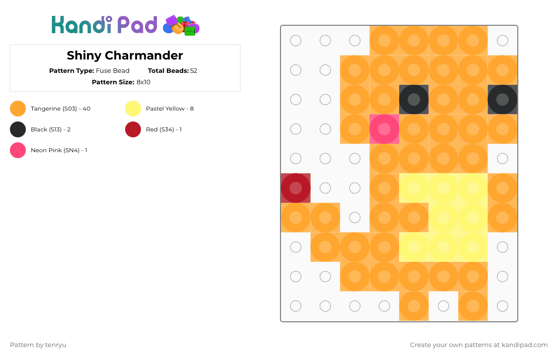 Shiny Charmander - Fuse Bead Pattern by tenryu on Kandi Pad - orange
