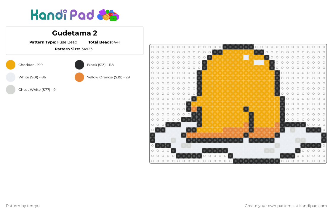 Gudetama 2 - Fuse Bead Pattern by tenryu on Kandi Pad - white,orange
