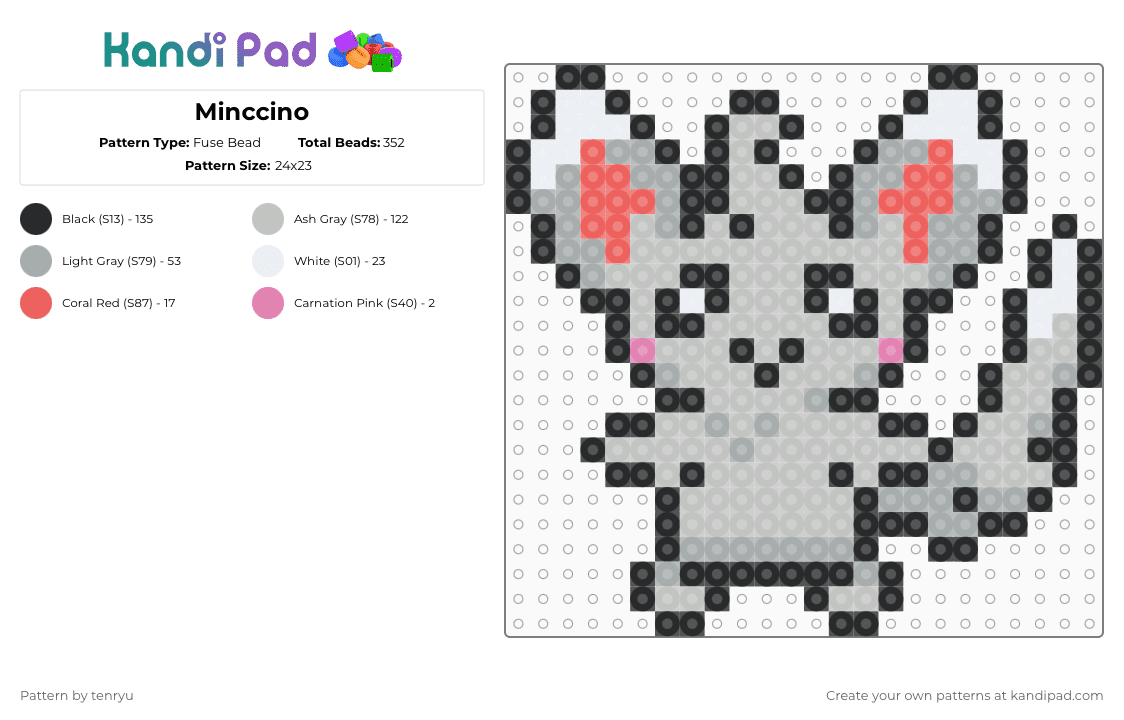 Minccino - Fuse Bead Pattern by tenryu on Kandi Pad - gray,beige,pokemon