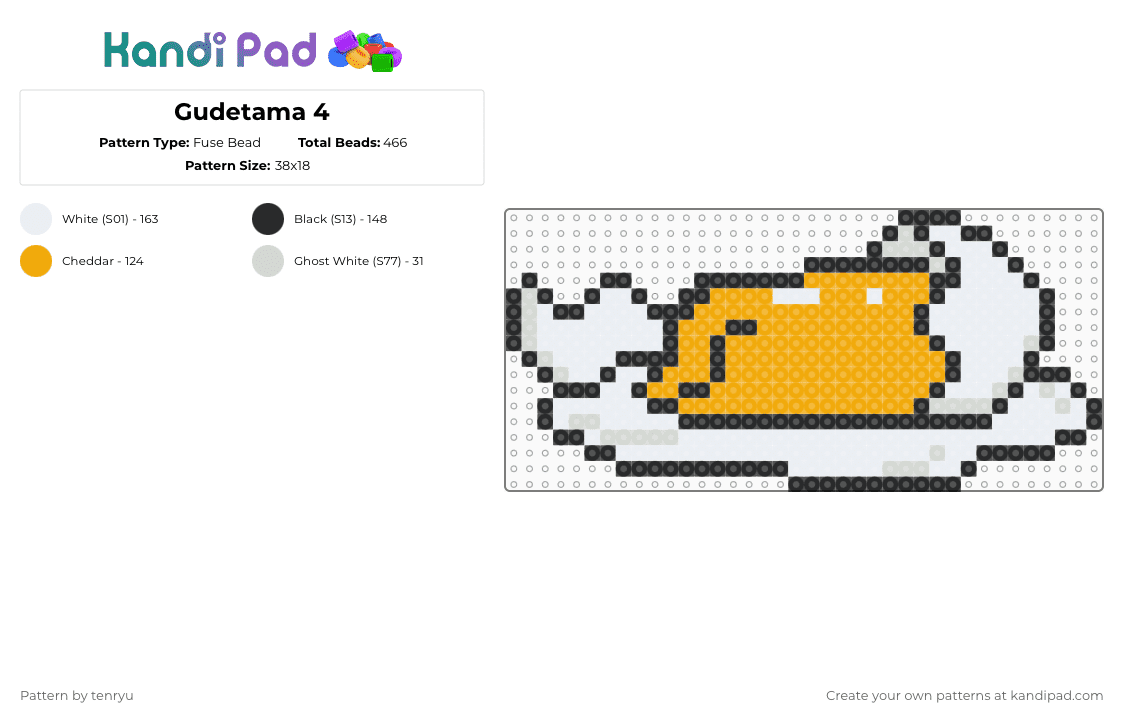 Gudetama 4 - Fuse Bead Pattern by tenryu on Kandi Pad - white,orange