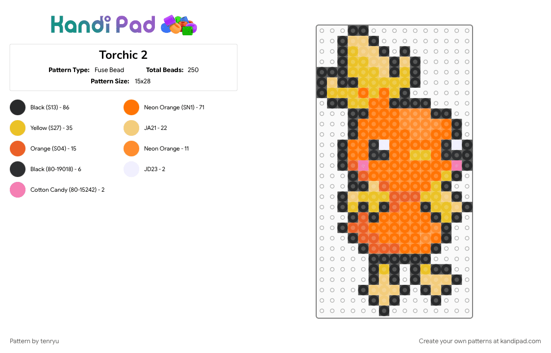 Torchic 2 - Fuse Bead Pattern by tenryu on Kandi Pad - orange, pokemon, yellow