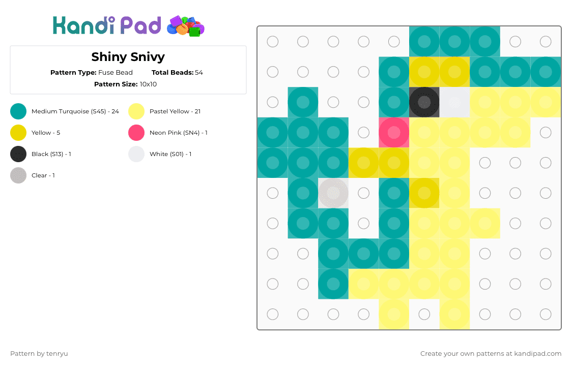 Shiny Snivy - Fuse Bead Pattern by tenryu on Kandi Pad - teal,yellow