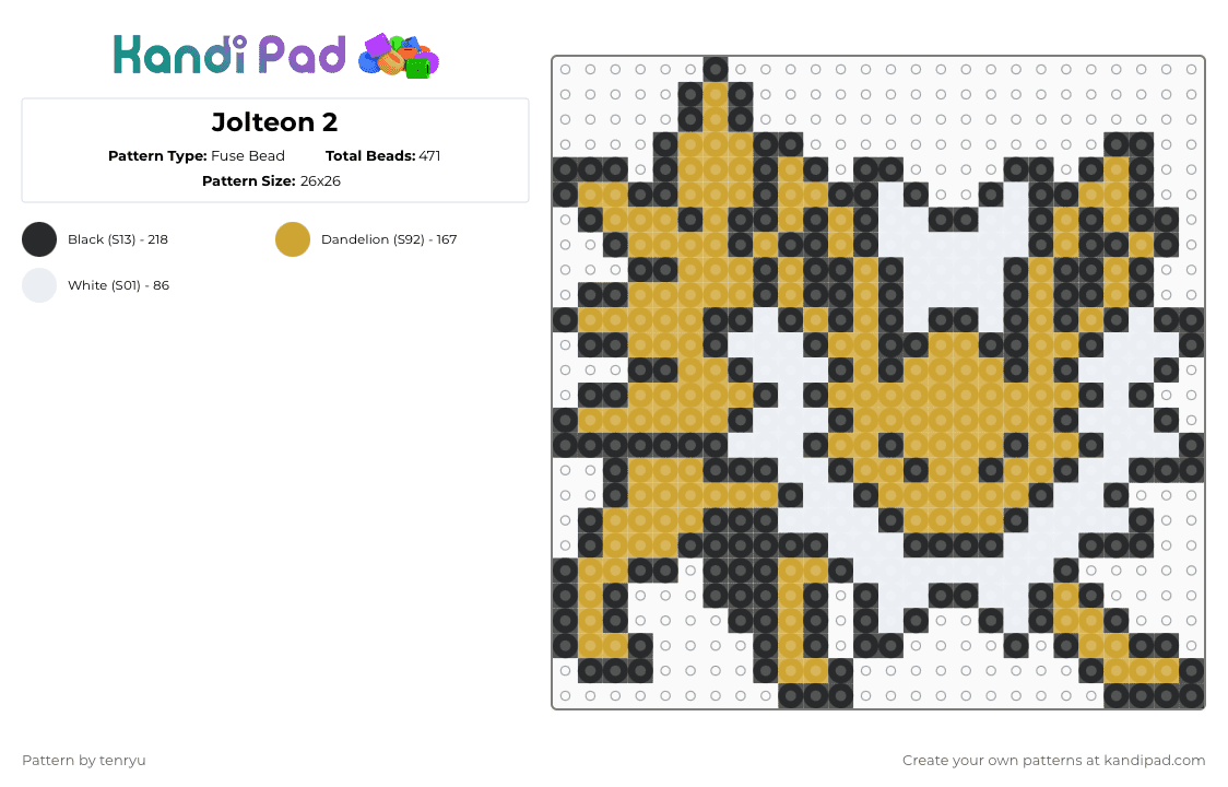 Jolteon 2 - Fuse Bead Pattern by tenryu on Kandi Pad - white,orange
