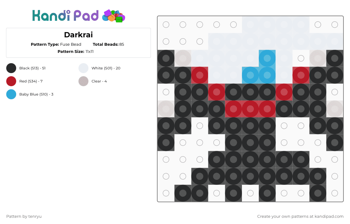 Darkrai - Fuse Bead Pattern by tenryu on Kandi Pad - black,white,red