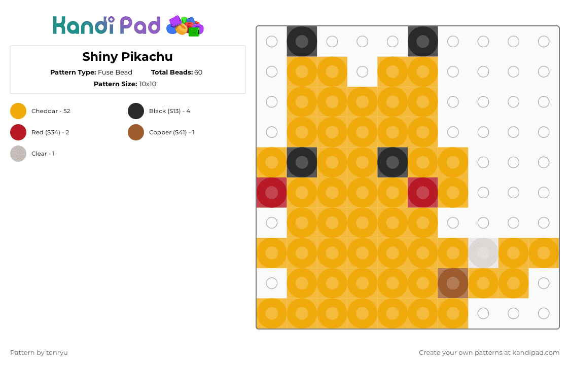 Shiny Pikachu - Fuse Bead Pattern by tenryu on Kandi Pad - orange