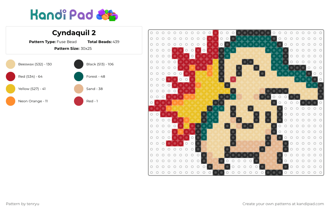 Cyndaquil 2 - Fuse Bead Pattern by tenryu on Kandi Pad - red,beige,pokemon