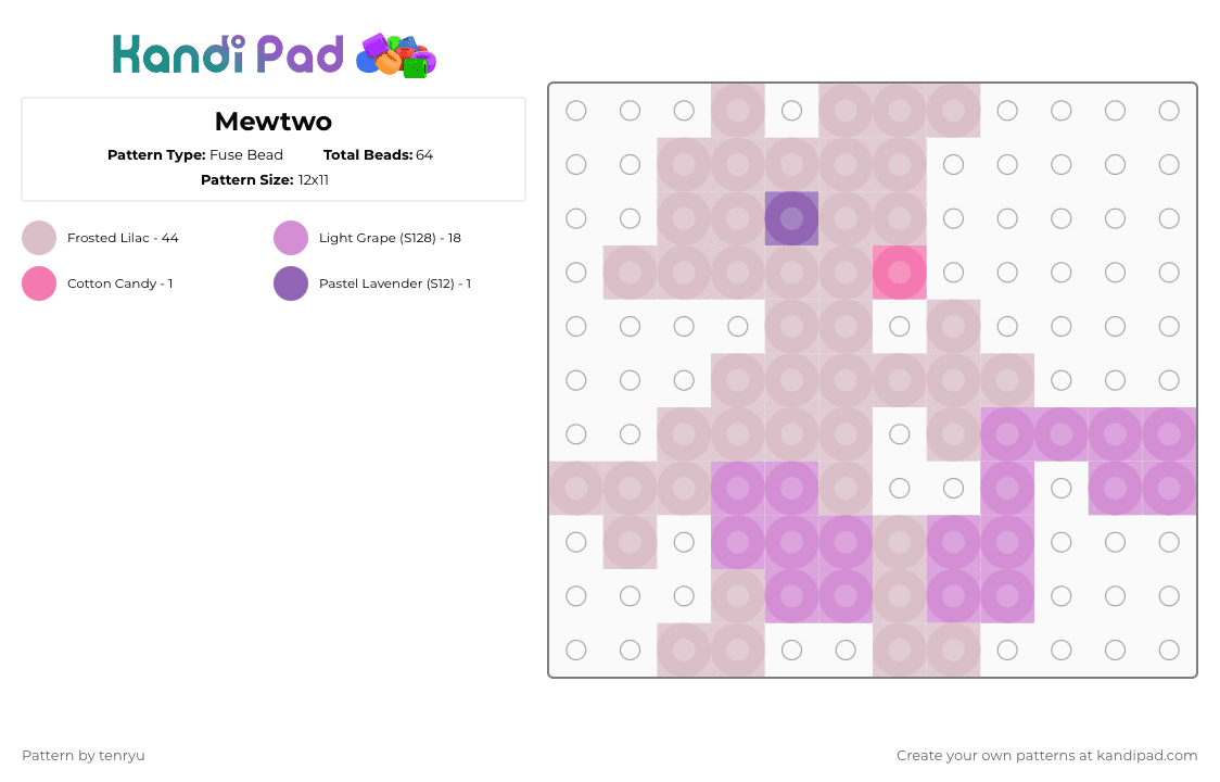 Mewtwo - Fuse Bead Pattern by tenryu on Kandi Pad - pink,beige