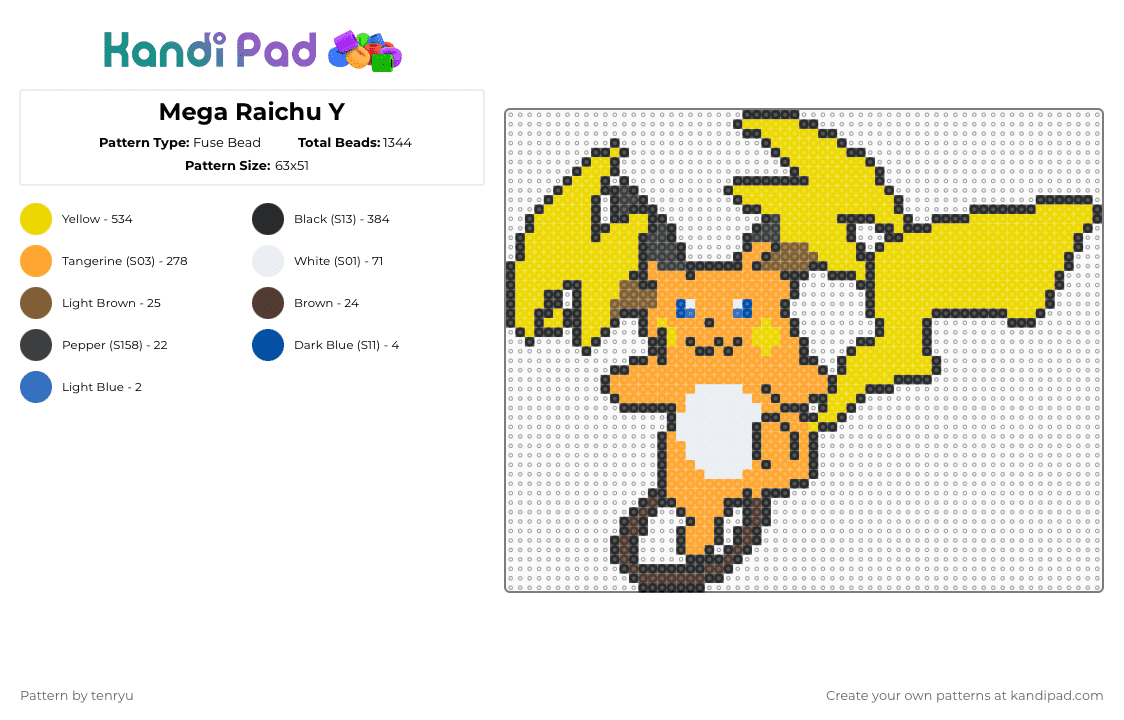 Mega Raichu Y - Fuse Bead Pattern by tenryu on Kandi Pad - orange,yellow,pokemon