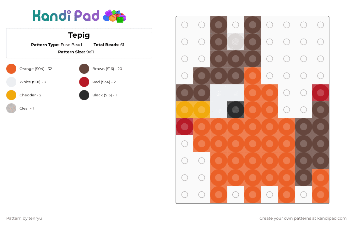 Tepig - Fuse Bead Pattern by tenryu on Kandi Pad - orange,brown