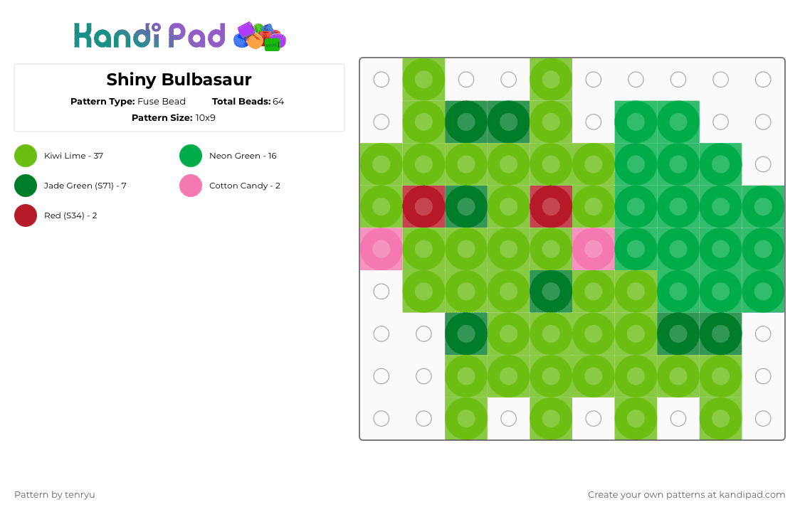 Shiny Bulbasaur - Fuse Bead Pattern by tenryu on Kandi Pad - green