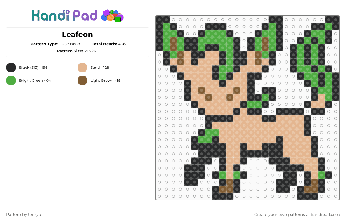 Leafeon - Fuse Bead Pattern by tenryu on Kandi Pad - beige