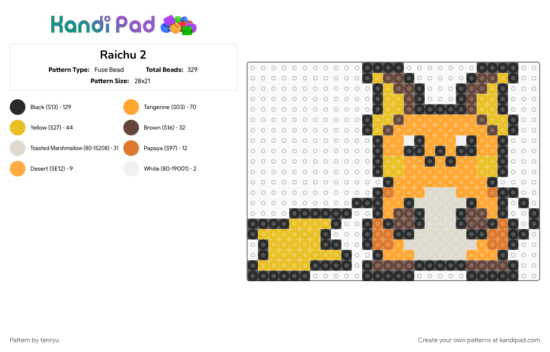 Raichu - Fuse Bead Pattern by tenryu on Kandi Pad - orange, pokemon, yellow