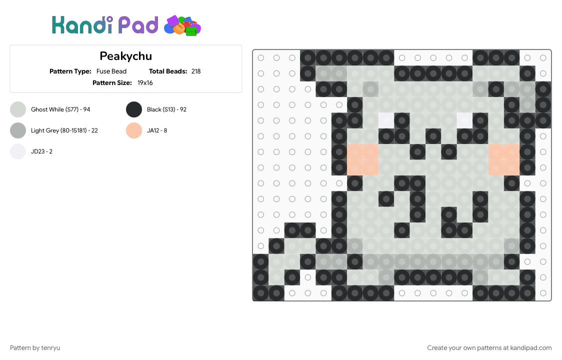 Peakychu - Fuse Bead Pattern by tenryu on Kandi Pad - pokemon, white