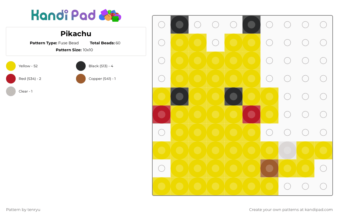 Pikachu - Fuse Bead Pattern by tenryu on Kandi Pad - yellow