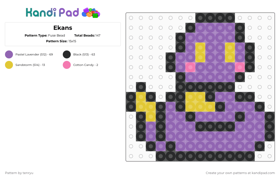 Ekans - Fuse Bead Pattern by tenryu on Kandi Pad - pink