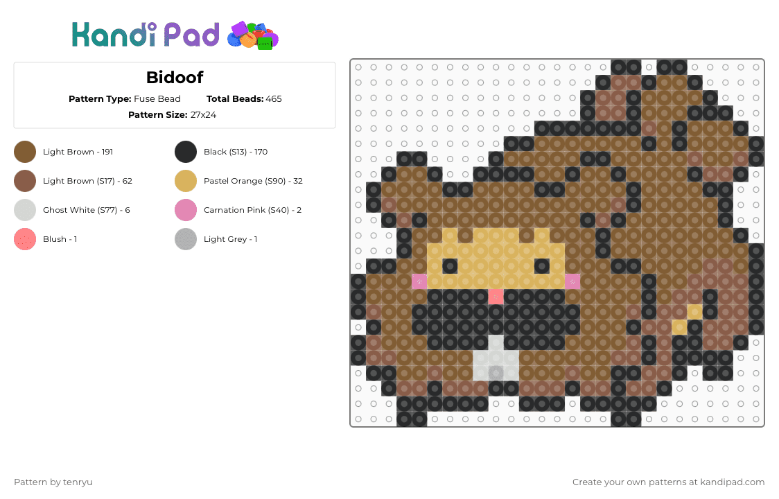 Bidoof - Fuse Bead Pattern by tenryu on Kandi Pad - tan,pokemon