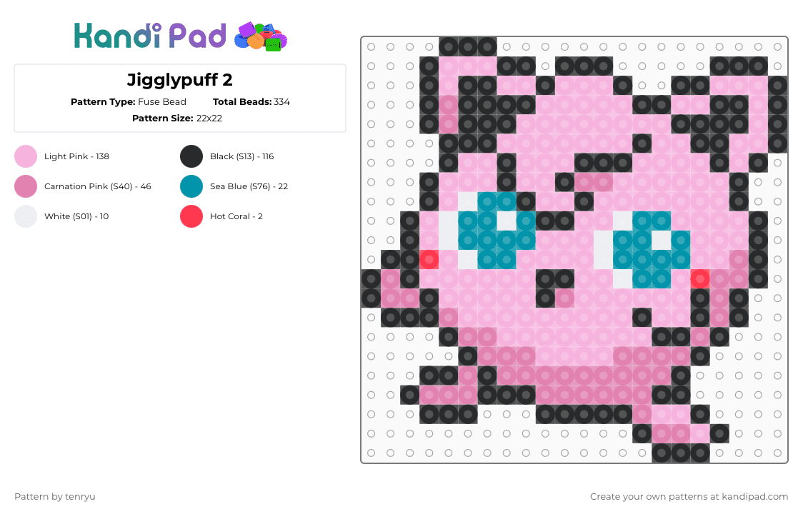 Jigglypuff 2 - Fuse Bead Pattern by tenryu on Kandi Pad - pink,pokemon