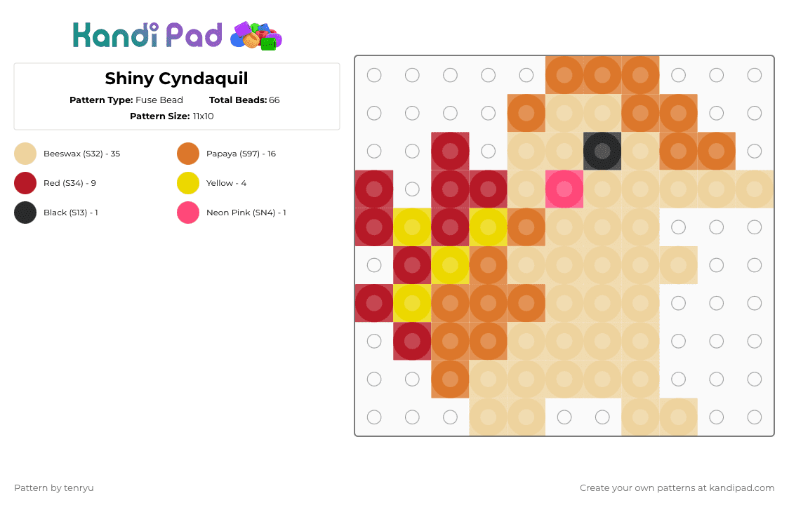 Shiny Cyndaquil - Fuse Bead Pattern by tenryu on Kandi Pad - beige,orange