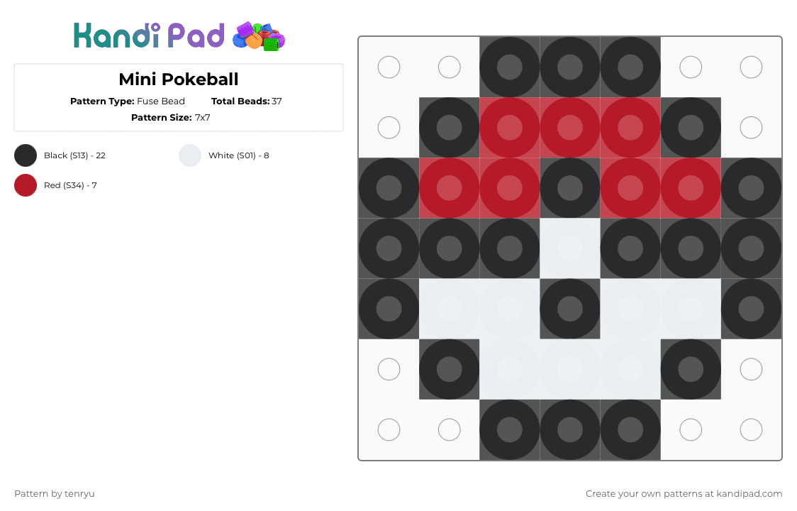 Mini Pokeball - Fuse Bead Pattern by tenryu on Kandi Pad - white,red,pokemon