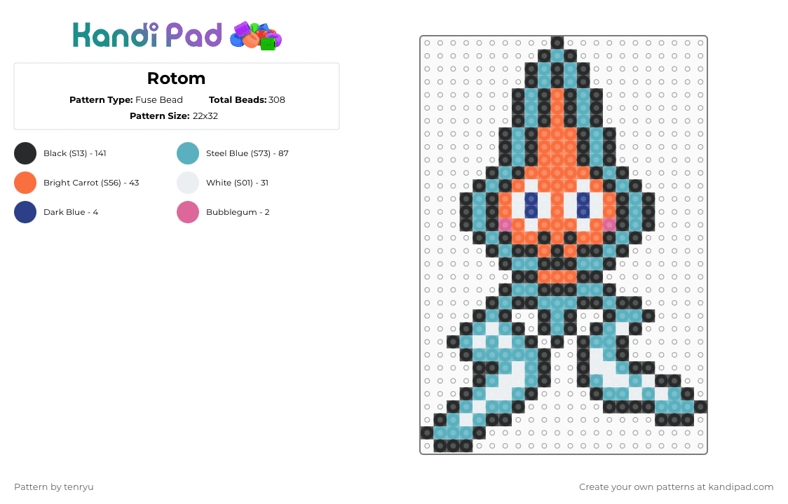Rotom - Fuse Bead Pattern by tenryu on Kandi Pad - black,teal,orange,pokemon