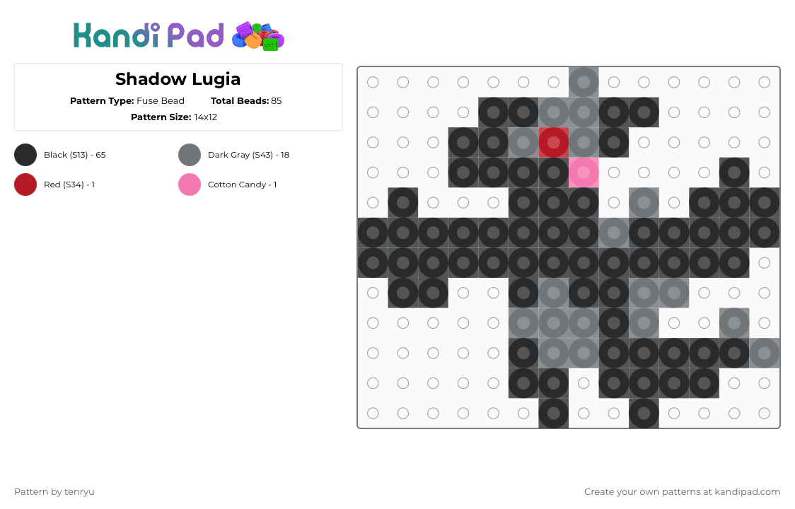 Shadow Lugia - Fuse Bead Pattern by tenryu on Kandi Pad - black,gray
