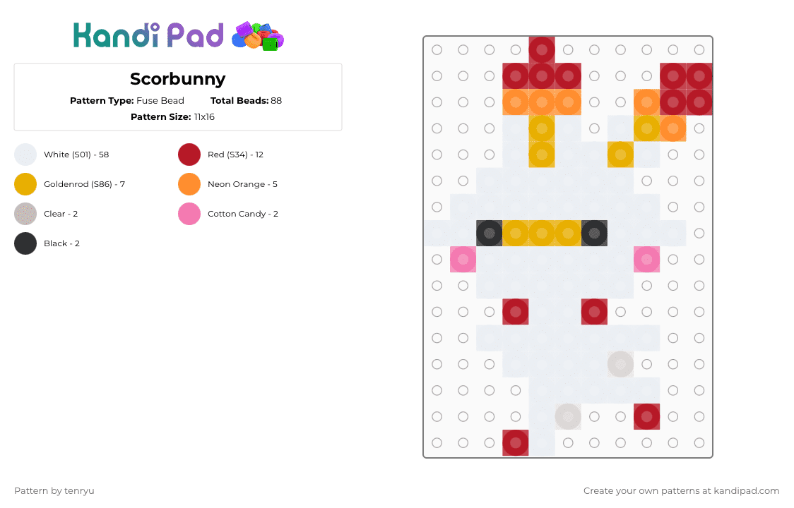 Scorbunny - Fuse Bead Pattern by tenryu on Kandi Pad - white,red,orange