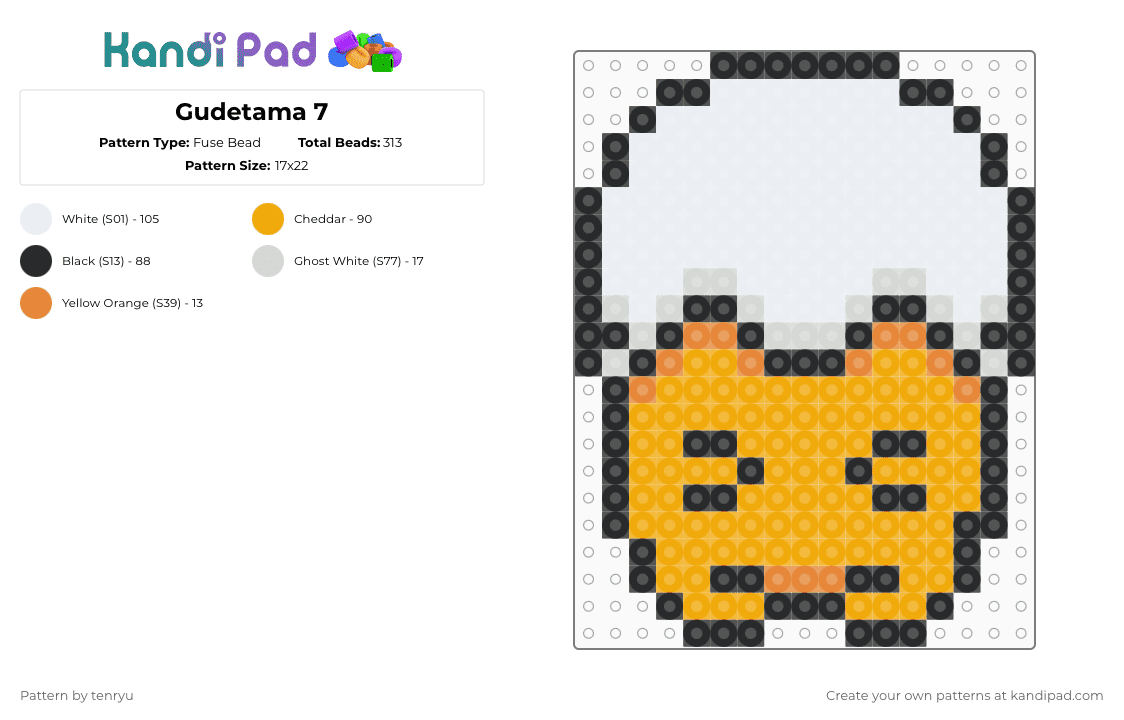 Gudetama 7 - Fuse Bead Pattern by tenryu on Kandi Pad - white,orange
